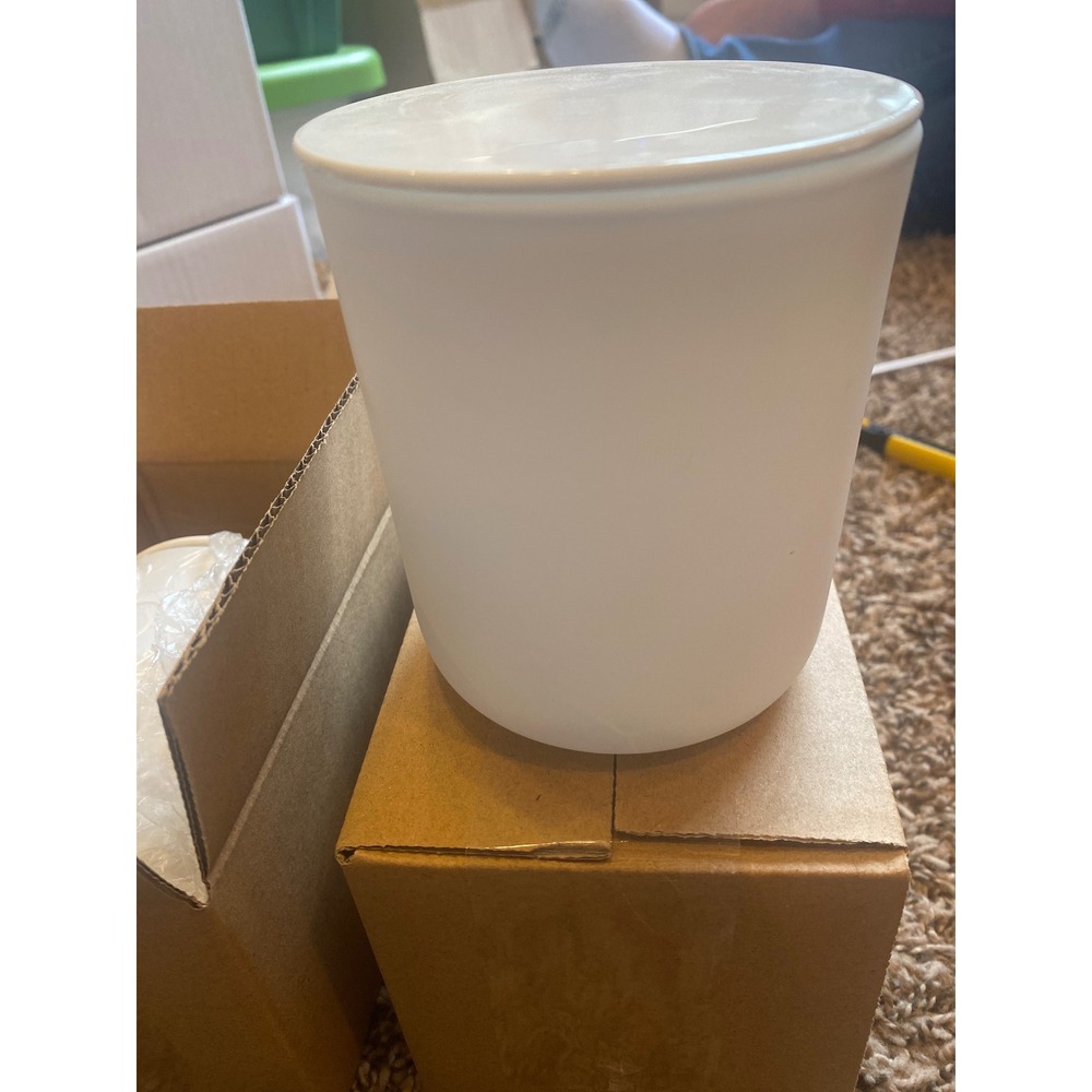 Set of 2 White Ceramic Candle Jars with Lids 15 oz Large Matte Vessels DIY Craft